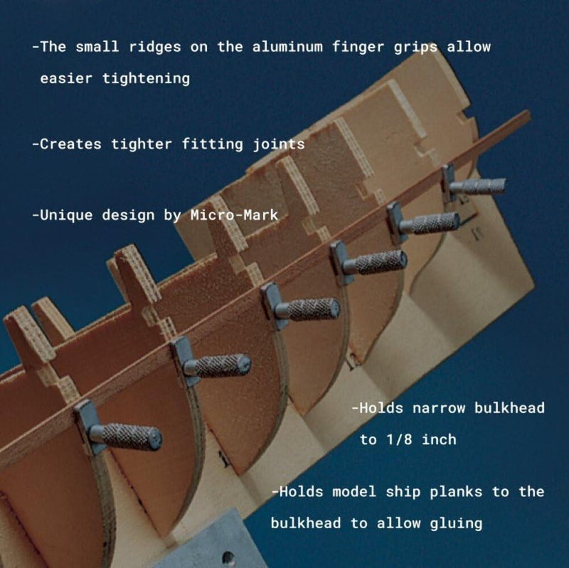 Micro-Mark All-Metal Ship Model Planking Clamps – Set of 10, 1-1/4'' x 1/4'' – Stepped Design for Tight Joints, Knurled Aluminum Grip, Fits Bulkheads as Thin as 1/8 - Image 4